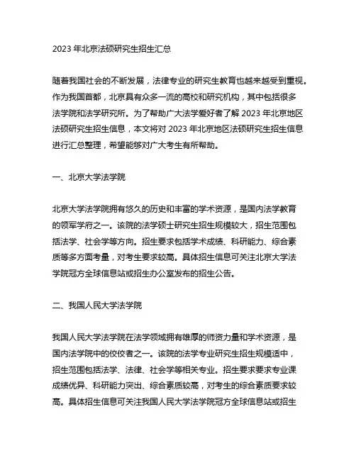 2023北京法硕研究生招生汇总