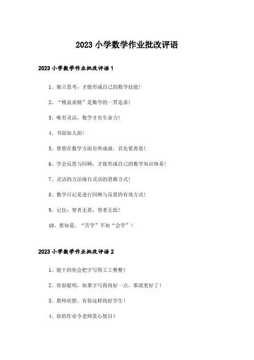 2023小学数学作业批改评语