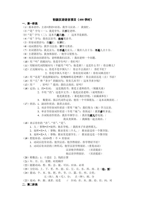 对外汉语教学之初级汉语语言项目