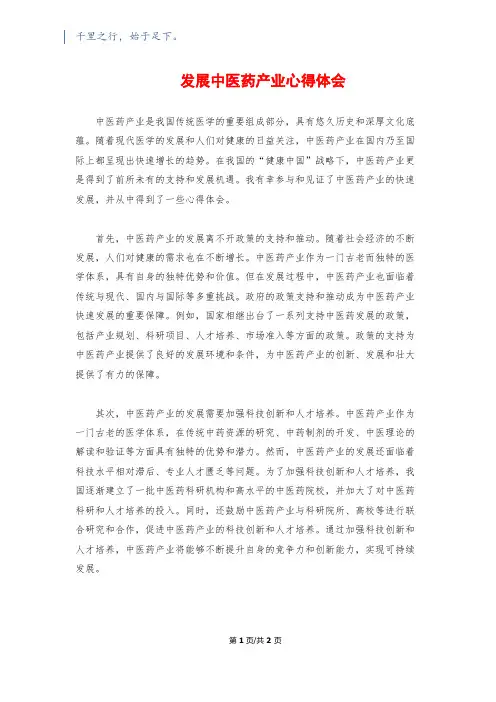 发展中医药产业心得体会