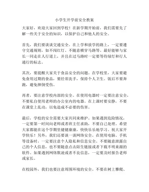 小学生开学前安全教案