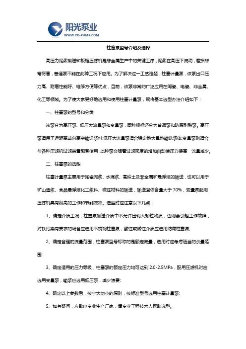 柱塞泵型号介绍及选择