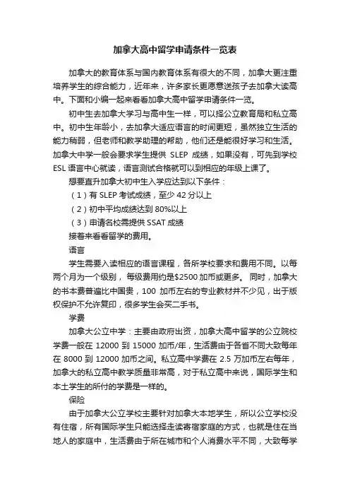 加拿大高中留学申请条件一览表