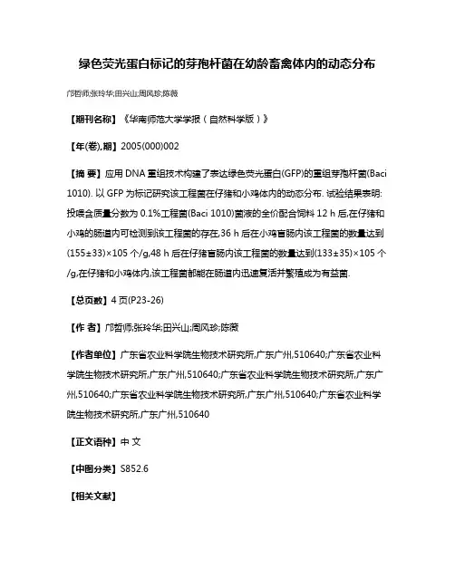 绿色荧光蛋白标记的芽孢杆菌在幼龄畜禽体内的动态分布