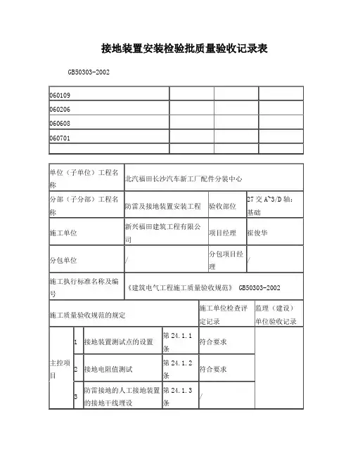接地装置安装检验批质量验收记录表