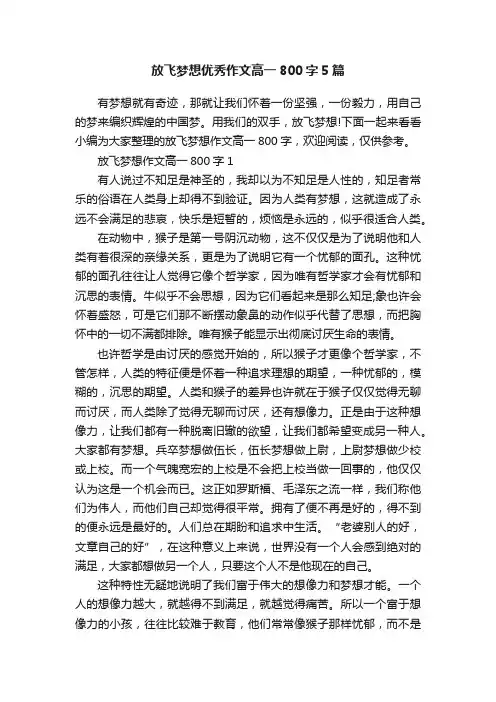放飞梦想优秀作文高一800字5篇