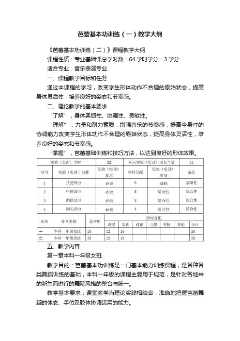 芭蕾基本功训练（一）教学大纲