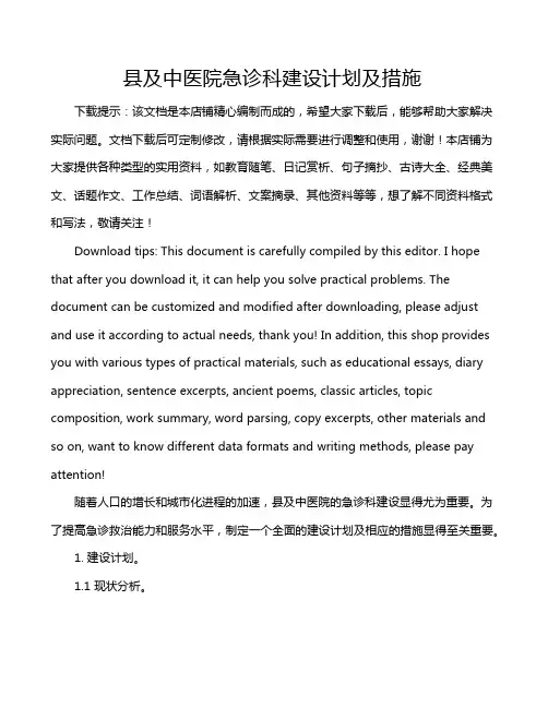 县及中医院急诊科建设计划及措施