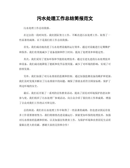 污水处理工作总结简报范文