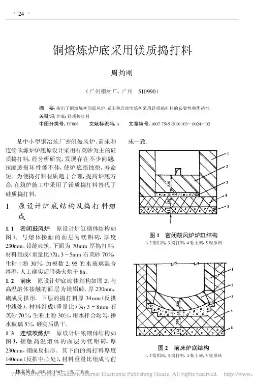 铜熔炼炉底采用镁质捣打料