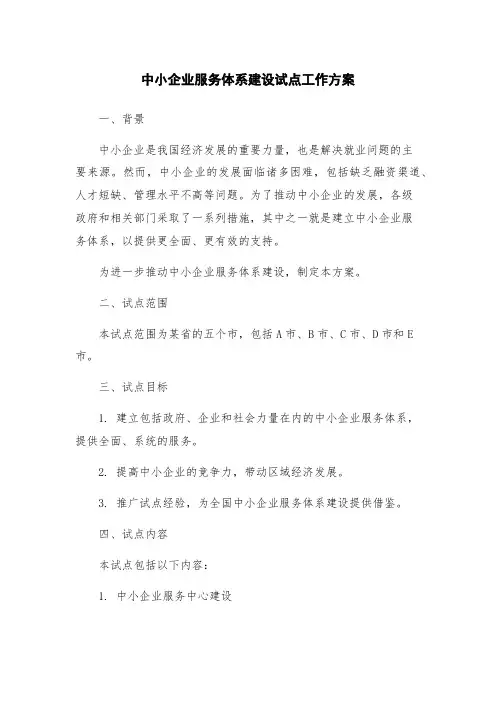 中小企业服务体系建设试点工作方案