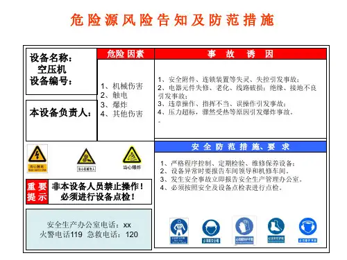 空压机现场危险源风险点安全告知卡、告知牌