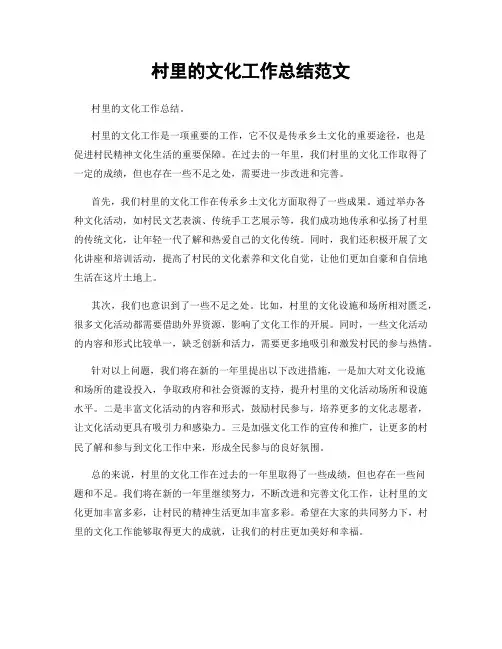 村里的文化工作总结范文
