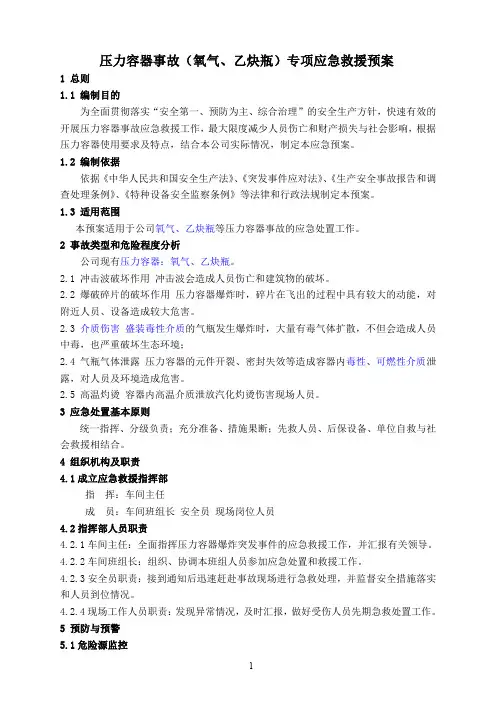 压力容器事故(氧气、乙炔瓶)专项应急救援预案