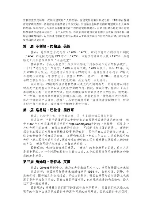 历届普利兹克奖
