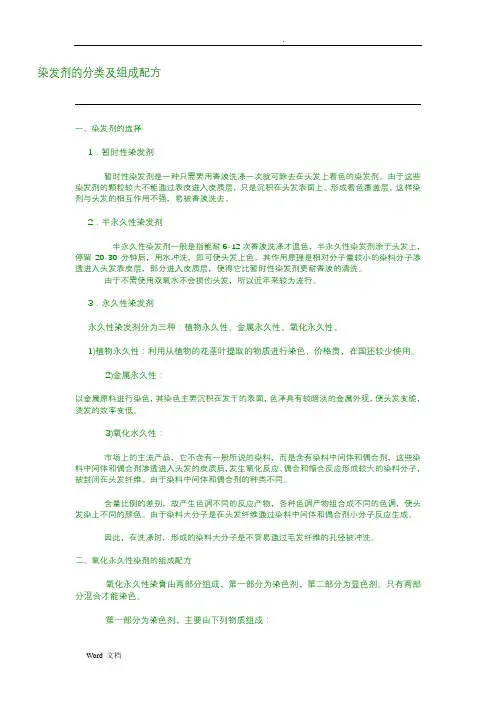 染发剂的分类及组成配方