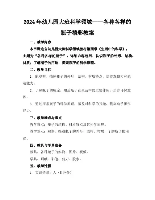 2024年幼儿园大班科学领域——各种各样的瓶子精彩教案