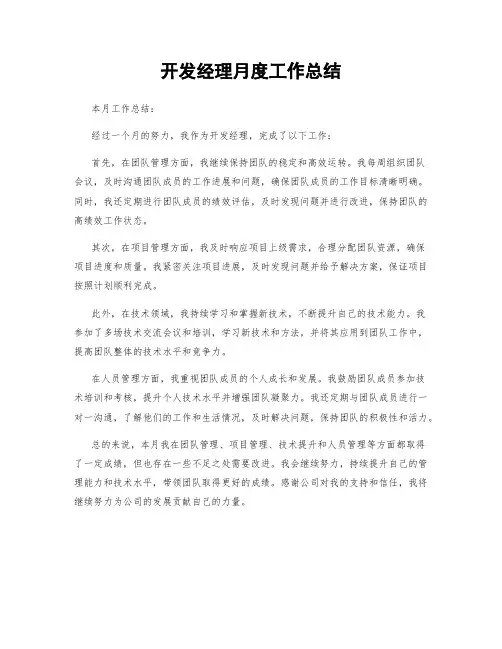 开发经理月度工作总结