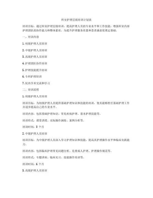 科室护理层级培训计划表