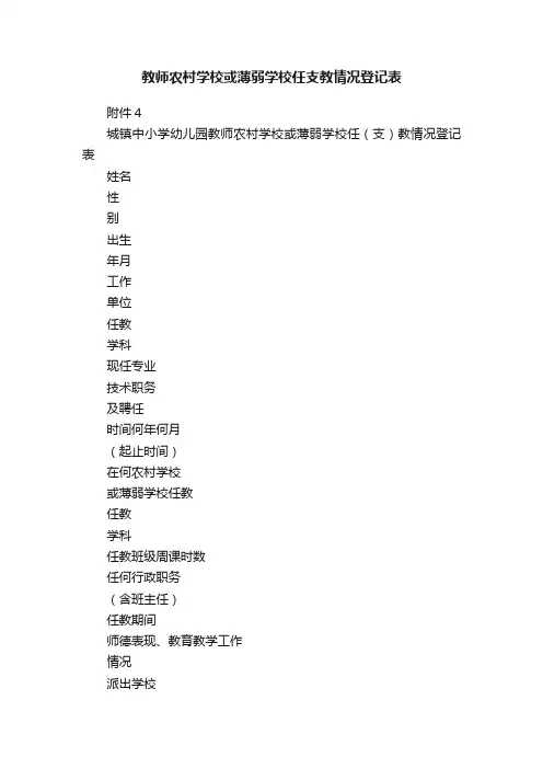教师农村学校或薄弱学校任支教情况登记表