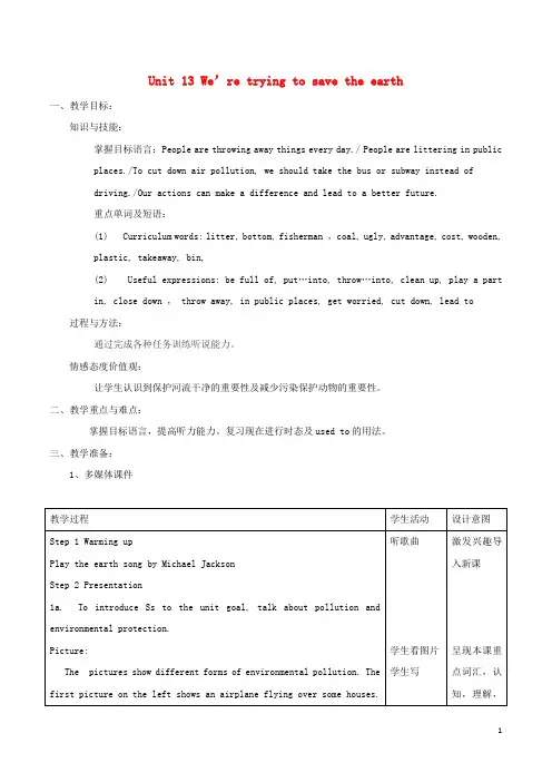 北大绿卡九年级英语全册 Unit 13 We’re trying to sa