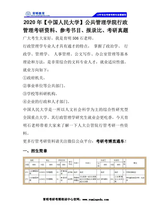2020年【中国人民大学】公共管理学院行政管理分数线、参考书目、报录比、考研真题