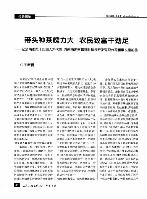 带头种茶魄力大 农民致富干劲足——记济南市第十四届人大代表、济南南湖玉露茶叶科技开发有限公司董事