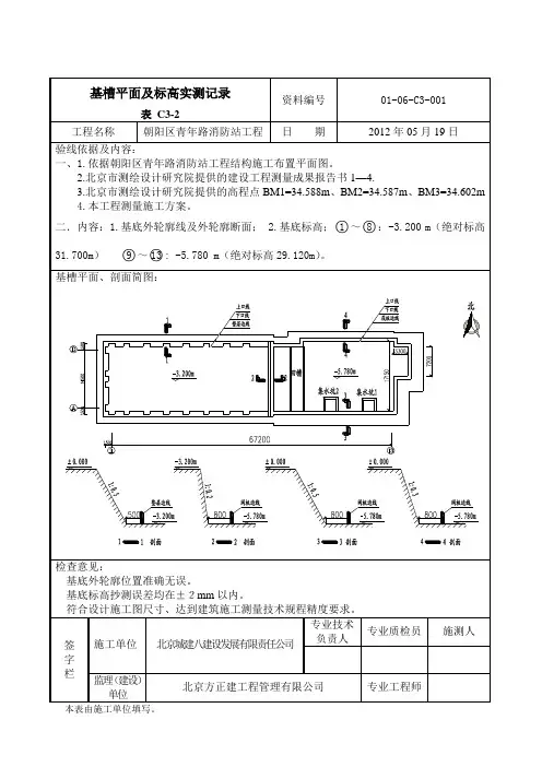 基槽平面及标高实测记录01-06-C3-001