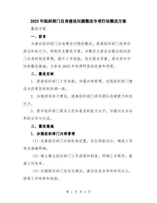 2023年组织部门自身建设问题整改专项行动整改方案