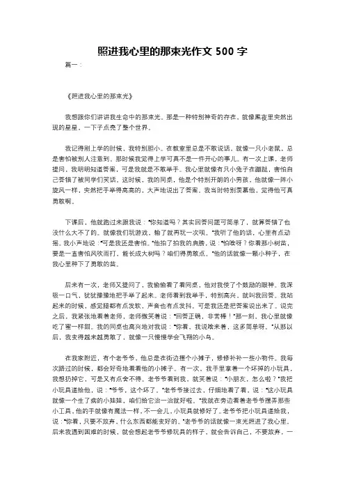 照进我心里的那束光作文500字