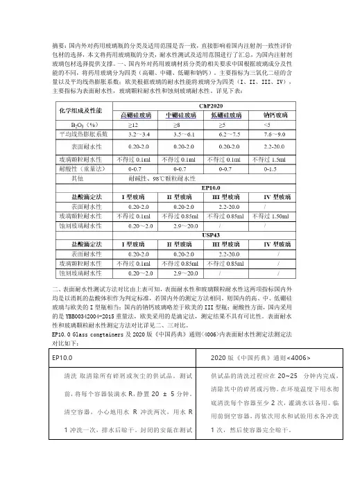 国内外药用玻璃的分类及性能比较