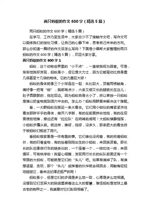 两只蚂蚁的作文600字（精选5篇）