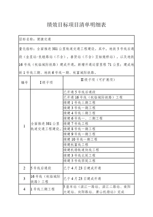 绩效目标项目清单明细表