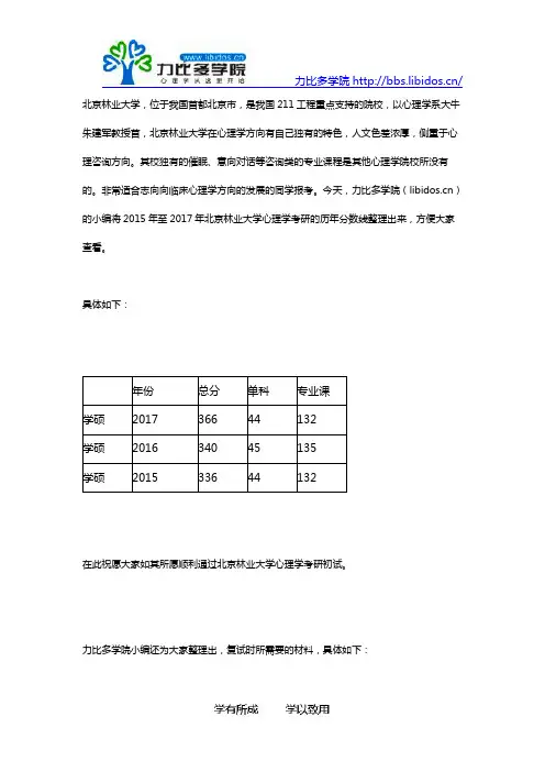 2016-2017北京林业大学心理学考研复试分数线
