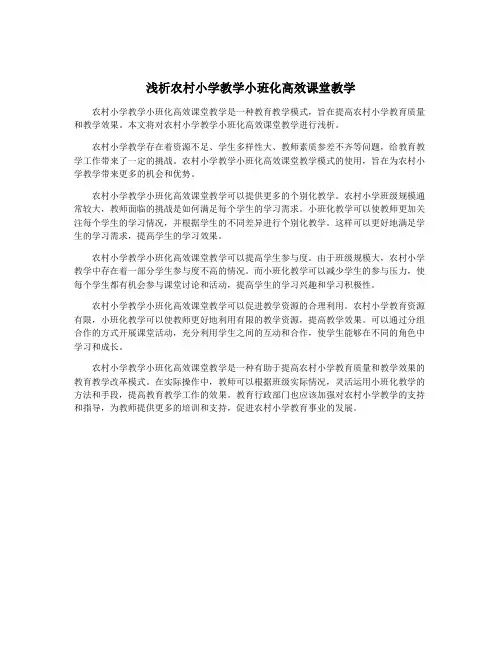 浅析农村小学教学小班化高效课堂教学