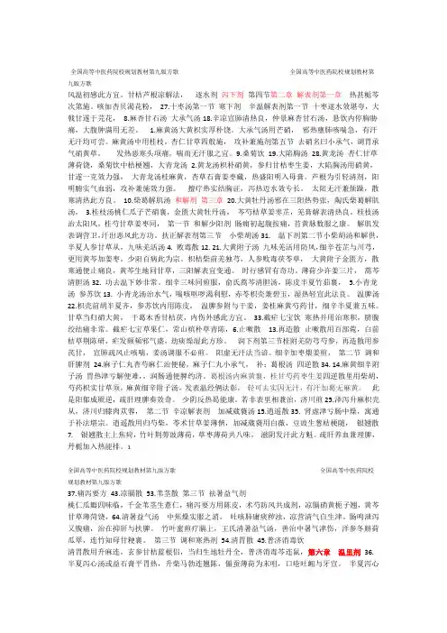 2018年第九版方剂学方歌全修正版
