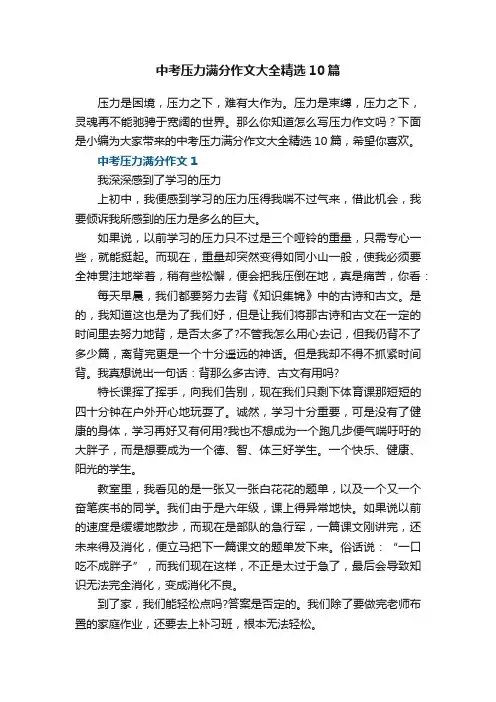 中考压力满分作文大全精选10篇