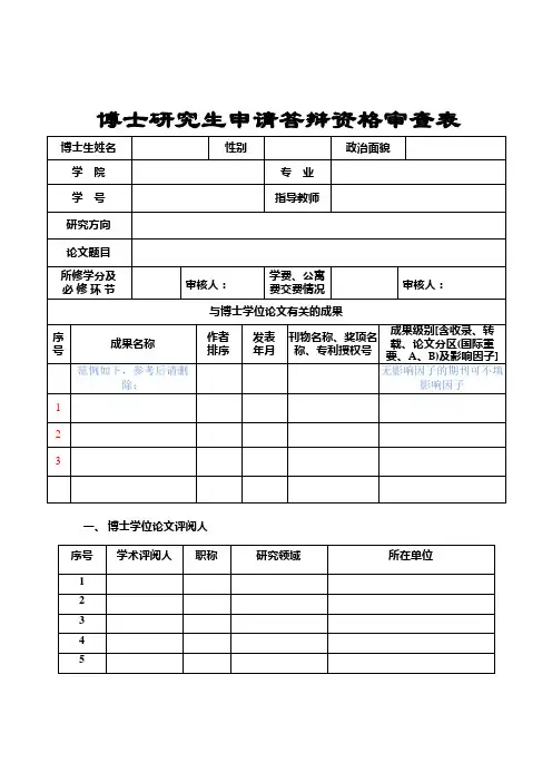 博士研究生申请答辩资格审查表