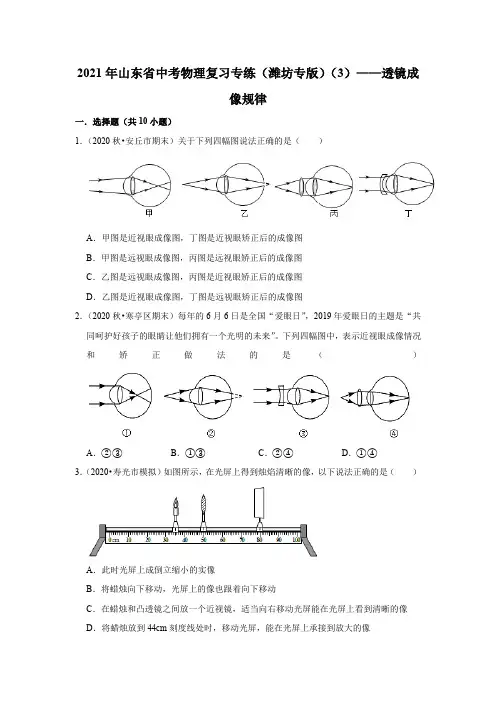 2021年山东省中考物理复习专练(潍坊专版)(3)——透镜成像规律