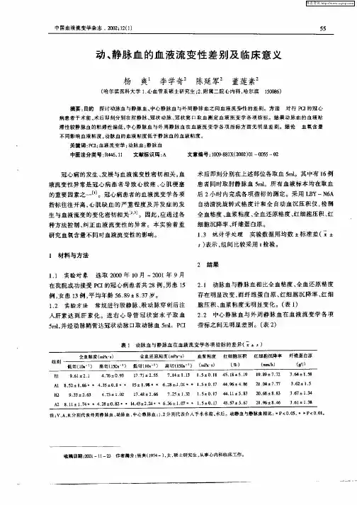 动、静脉血的血液流变性差别及临床意义