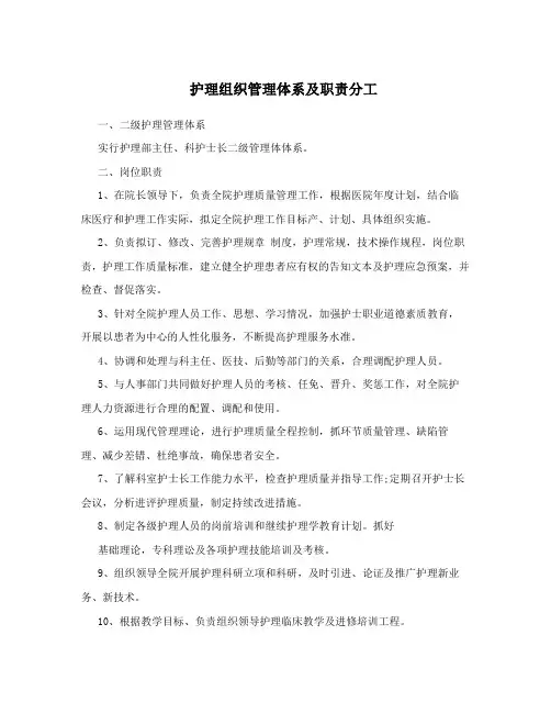 护理组织管理体系及职责分工