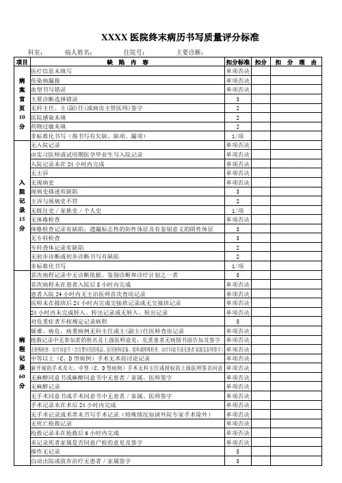 终末病历书写质量评分标准