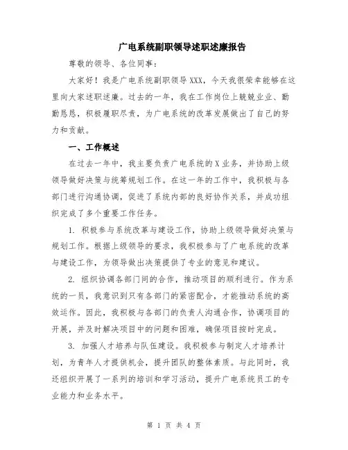 广电系统副职领导述职述廉报告