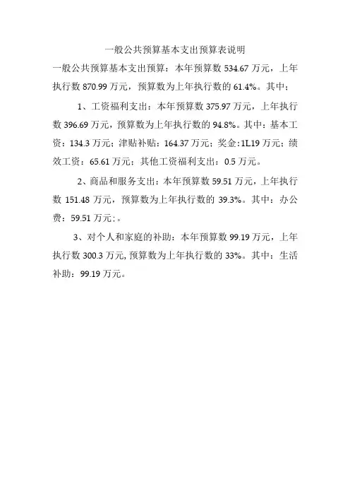 一般公共预算基本支出预算表说明