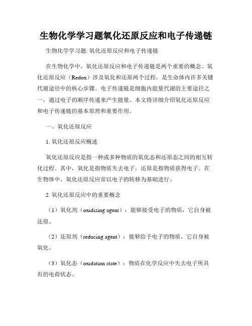 生物化学学习题氧化还原反应和电子传递链