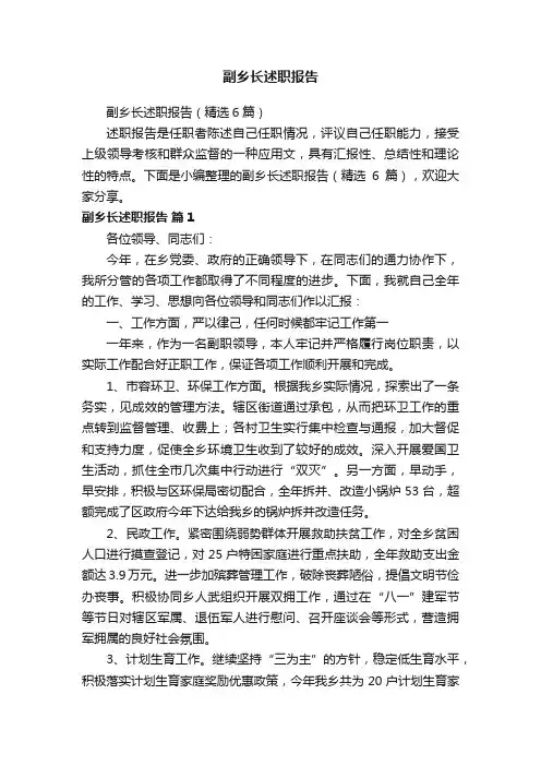 副乡长述职报告（精选6篇）