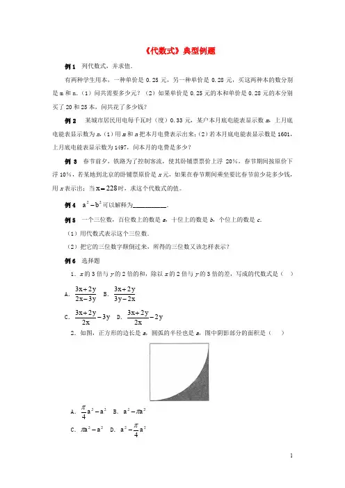 七年级数学上册 5.2 代数式典型例题素材 (新版)青岛版