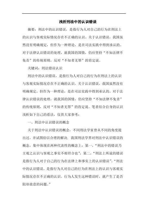 刑法中认识错误论文