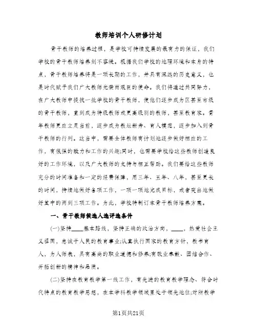 2024年教师培训个人研修计划（五篇）