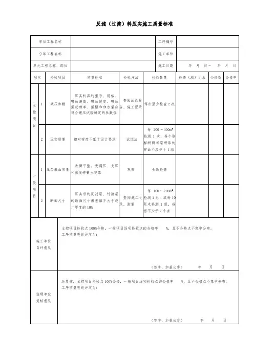 反滤(过渡)料压实施工质量标准